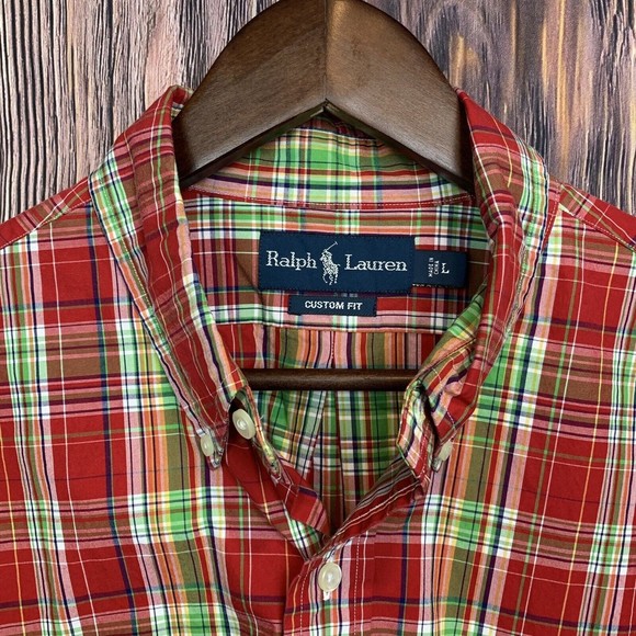 Ralph Lauren Men Red Long Sleeve Plaid Button Classic Pony Logo Shirt Size Large - Picture 7 of 8
